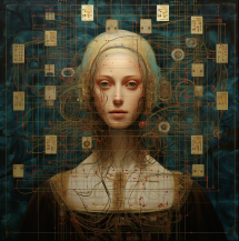MidJourney created image depicting artificial intelligence in the style of DaVinci 